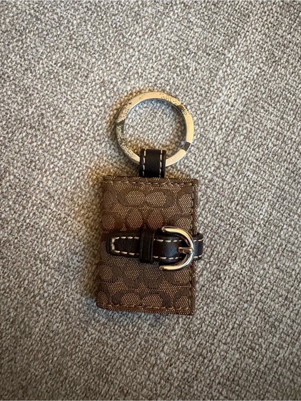 Vintage Coach Brown Signature Monogram Mini Photo Album Book Key Chain Bag Charm
